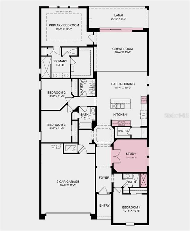 This is a floor plan for a single-story house with four bedrooms and a garage — 12 GEOSAM DRIVE, PALM COAST, FL