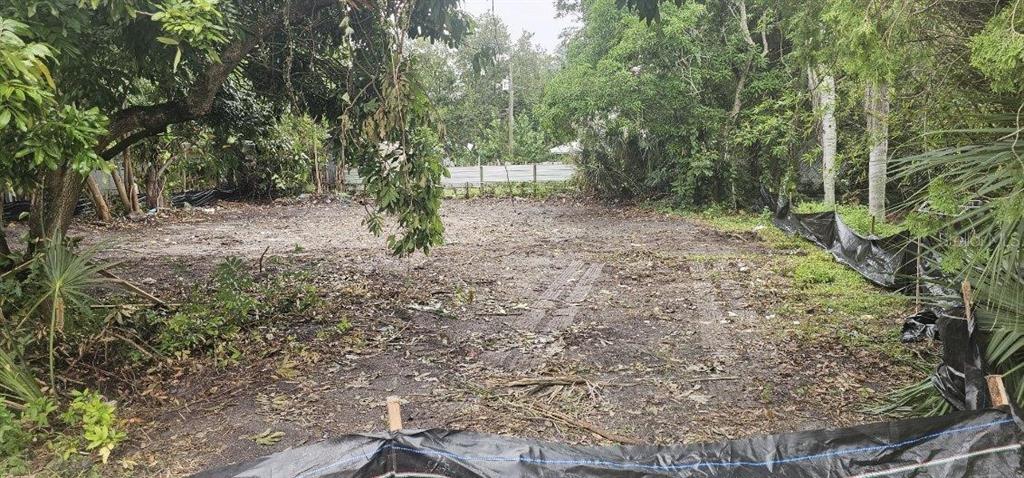 A cleared, dirt residential lot surrounded by dense trees and a black silt fence — 6320 146TH AVENUE N, CLEARWATER, FL