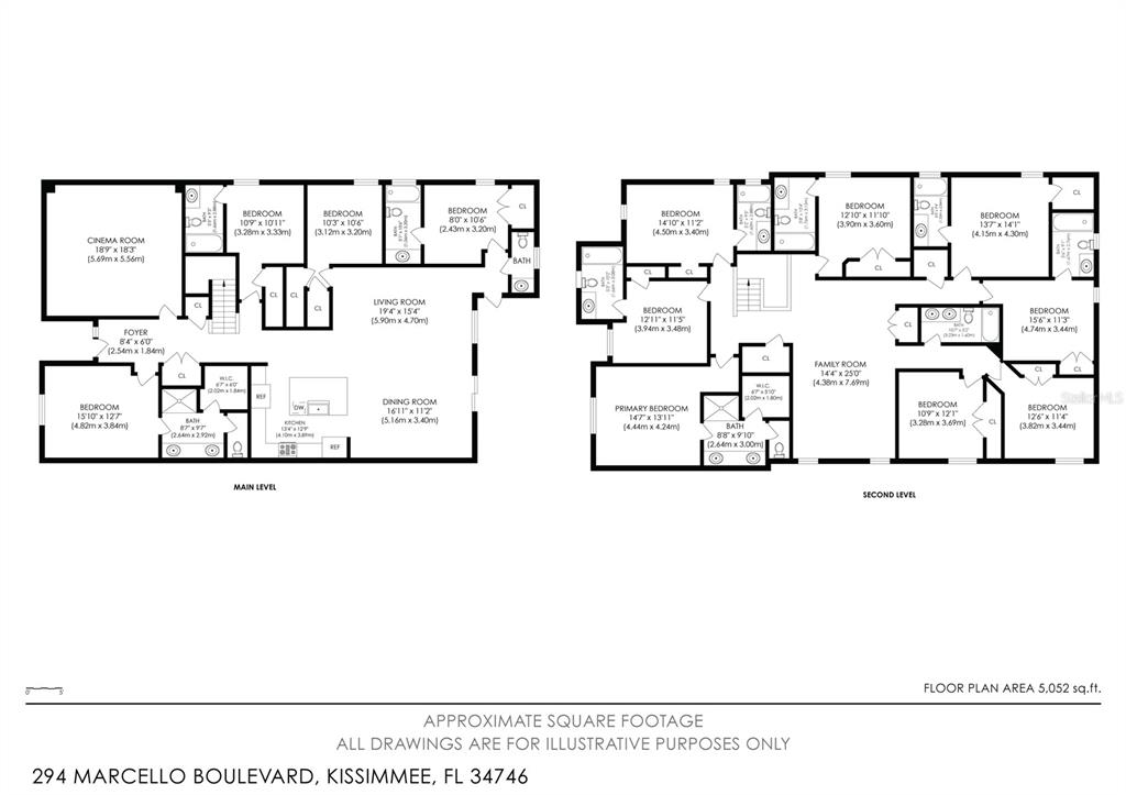 This floor plan shows the layout of a two-story house with multiple bedrooms and bathrooms — 294 MARCELLO BOULEVARD, KISSIMMEE, FL