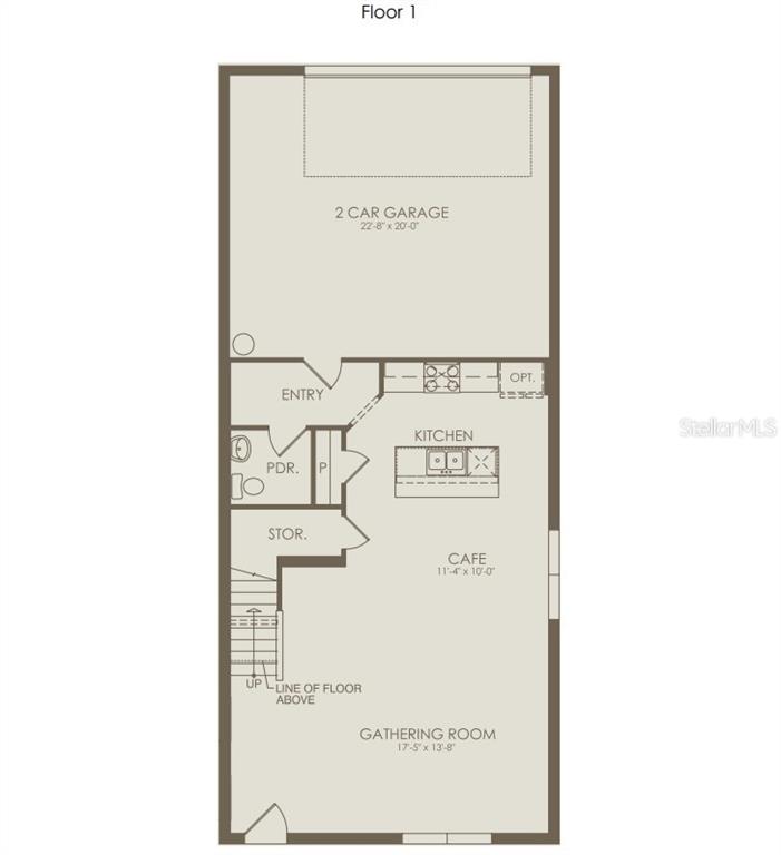 This is a floor plan for the first level of a home featuring a garage — 16827 EVERMORE ALLEY, WINTER GARDEN, FL