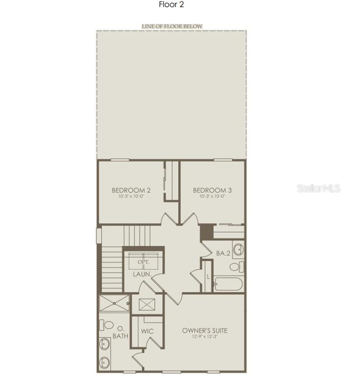 This is a floor plan for the second level of a home featuring three bedrooms — 16827 EVERMORE ALLEY, WINTER GARDEN, FL