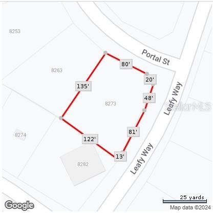 This is a map showing the property boundaries and dimensions of a vacant residential lot — 8273 PORTAL STREET, PORT CHARLOTTE, FL