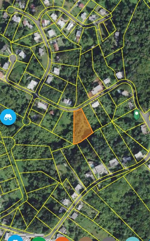 This is an aerial map view showing a highlighted vacant lot within a residential neighborhood — CALLE PITIRRE Lot 47, MAYAGUEZ, PR