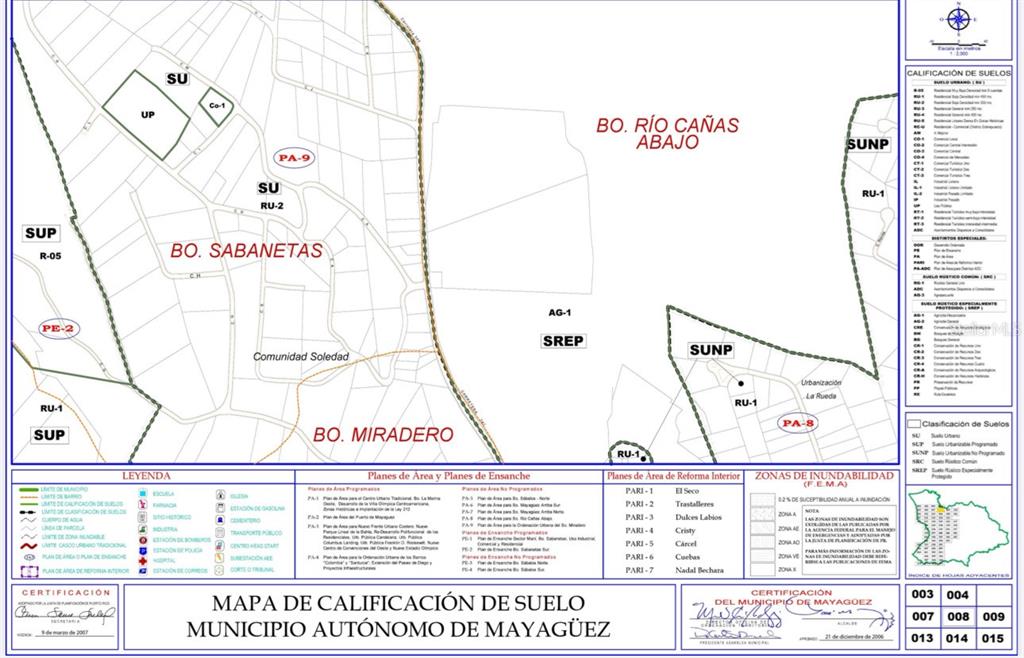 This is a land use zoning map for the municipality of Mayagüez, Puerto Rico — CALLE PITIRRE Lot 47, MAYAGUEZ, PR