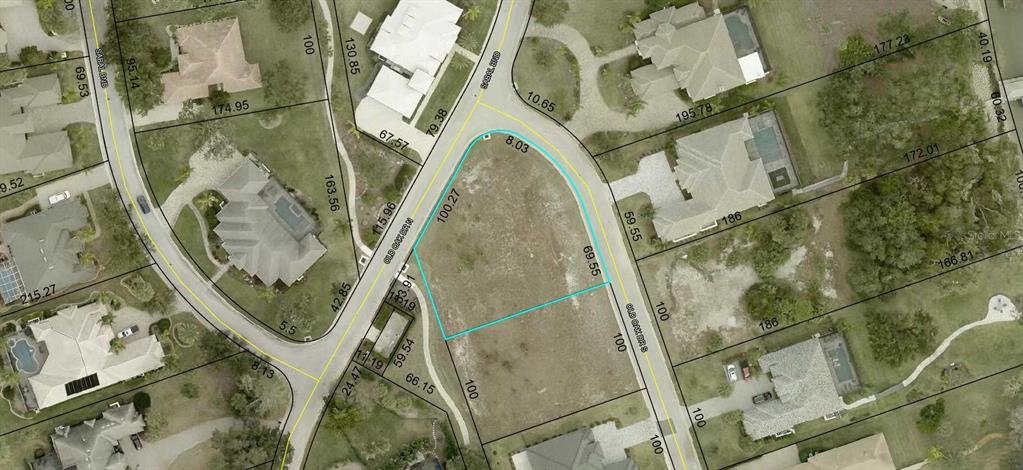 This is an aerial map showing a vacant residential lot outlined in blue — 75 OLD OAK DRIVE S, PALM COAST, FL