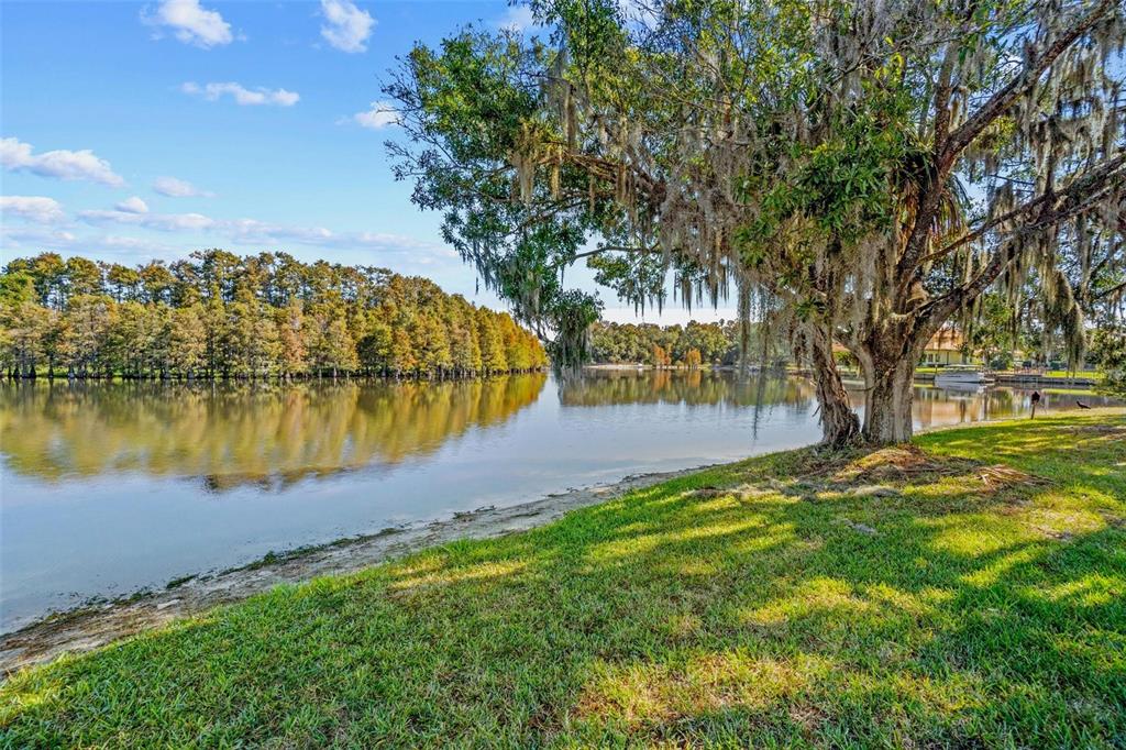 An aerial view shows a vacant waterfront lot outlined in red within a residential community — 17903 BIMINI ISLE COURT, TAMPA, FL