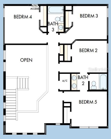 This is a floor plan showing the layout of a second floor with four bedrooms — 2778 SOLETA VIEW, ODESSA, FL