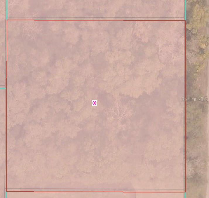 This is an aerial map view of a rectangular plot of land marked with an X — TBD SE 94 COURT, SUMMERFIELD, FL