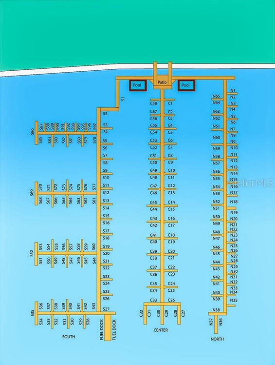 This is a map of a marina showing the layout of boat slips and docks — 102 RIVIERA DUNES WAY UNIT C29, PALMETTO, FL