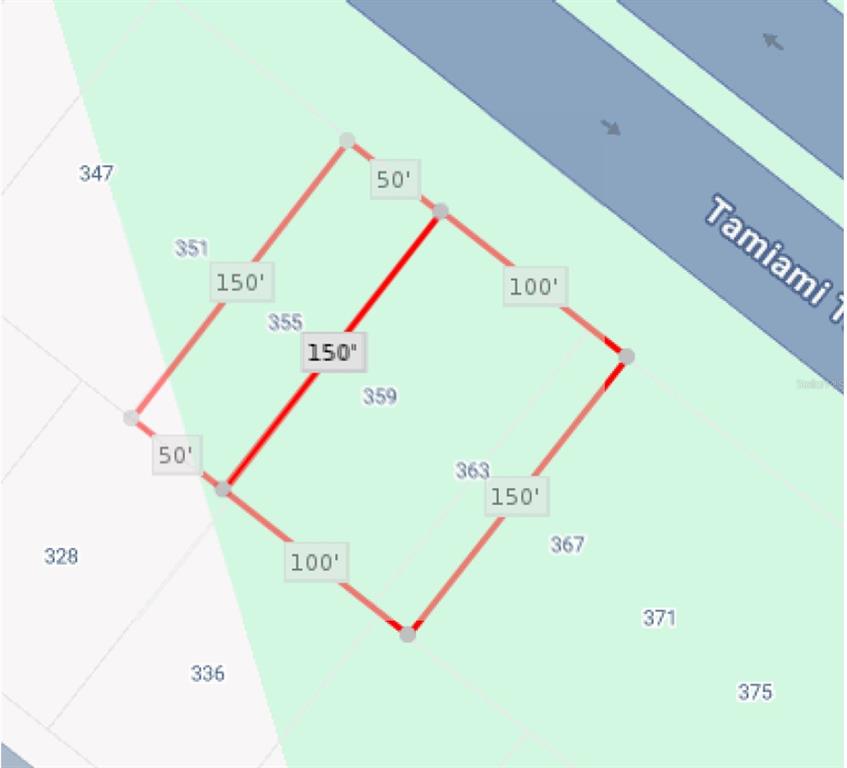 This is a map showing the property boundaries and dimensions of a rectangular land parcel — 355 TAMIAMI TRAIL, PORT CHARLOTTE, FL