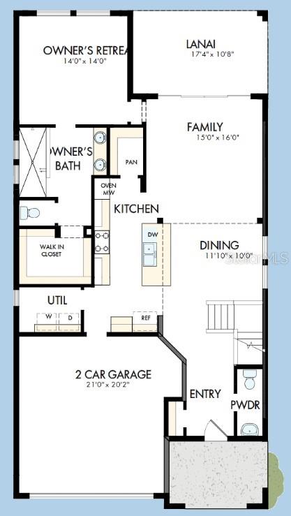 This is a floor plan of a single-story home featuring a two-car garage and lanai — 5180 SEA BRANCH AVENUE, APOLLO BEACH, FL