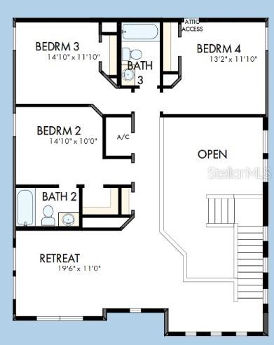 This is a floor plan showing the upper level of a house with four bedrooms — 5180 SEA BRANCH AVENUE, APOLLO BEACH, FL
