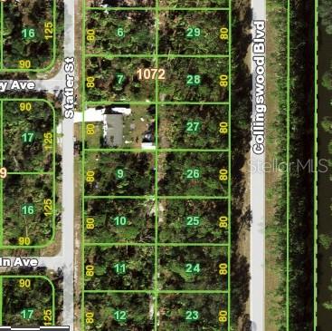 This is a map showing a grid of residential land parcels between two streets — 99 COLLINGSWOOD BOULEVARD, PORT CHARLOTTE, FL