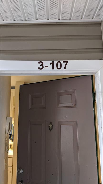 A view of a brown front door with a door knocker labeled 3-107 — 4000 SW 23RD STREET UNIT 3-107, GAINESVILLE, FL