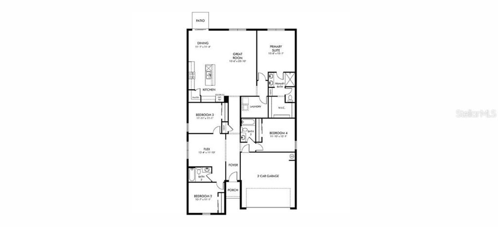 This is a floor plan for a single-story house with four bedrooms, a garage, and patio — 2206 SAGELAND WAY, BARTOW, FL