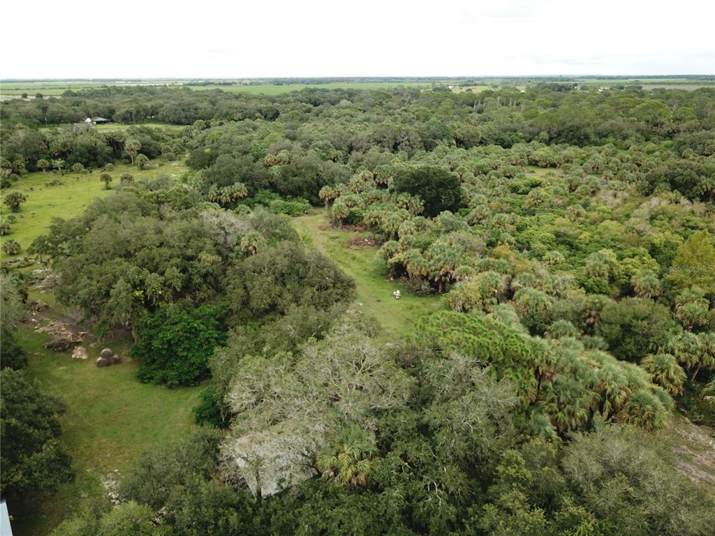An aerial view shows a grassy path winding through a dense, wooded Florida landscape — 3945 COUNTY ROAD 833, CLEWISTON, FL