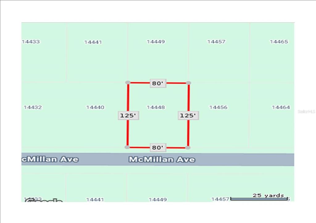 This is a map showing the rectangular property boundaries and dimensions of a lot — 14448 MCMILLIN AVENUE, PORT CHARLOTTE, FL