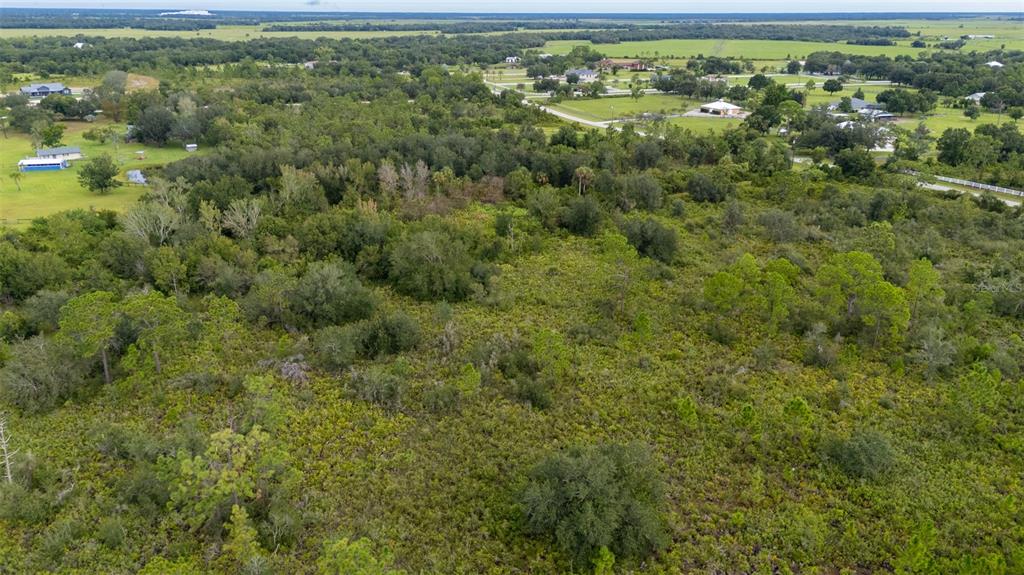 An aerial view shows a large, undeveloped plot of land covered in trees and brush — 5700 BLACKJACK COURT S, PUNTA GORDA, FL