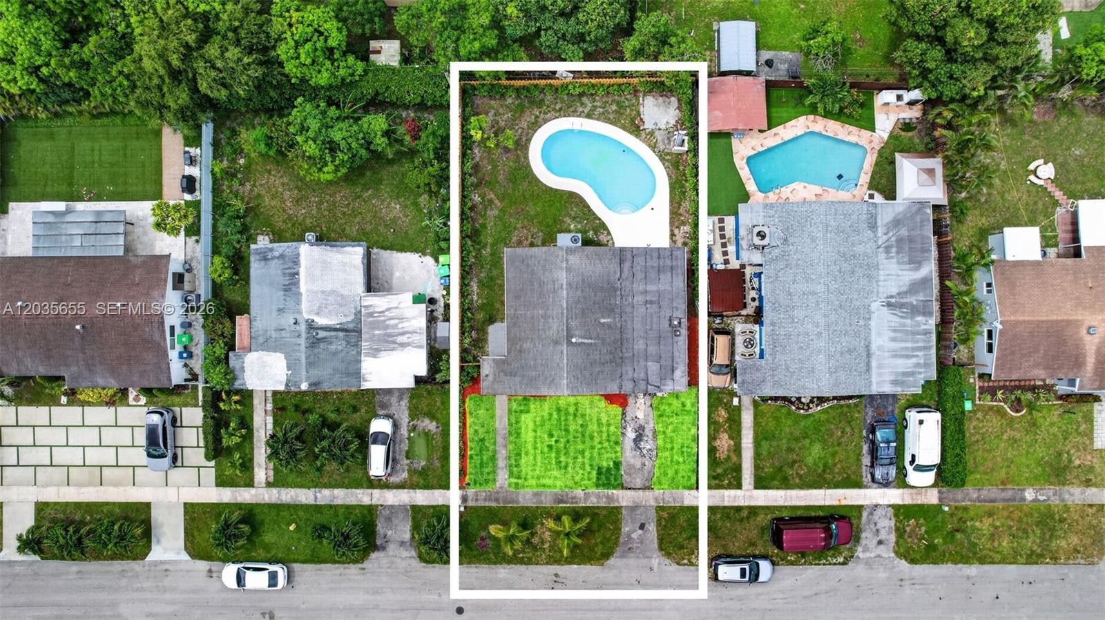 An aerial view shows a residential property with a house, a backyard pool, and lawn — 6250 NW 14th St, Sunrise FL 33313, SUNRISE, FL