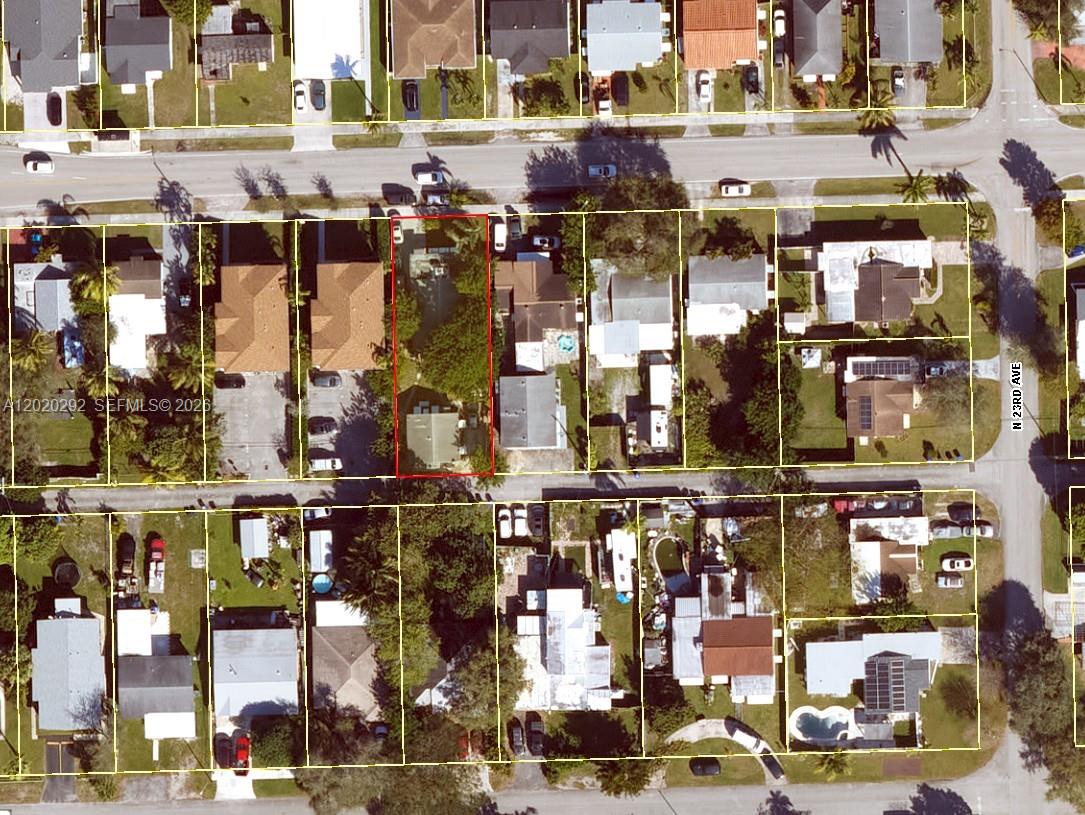 This is an aerial map view showing a residential property outlined in red — 2322 Taft St, Hollywood FL 33020, HOLLYWOOD, FL