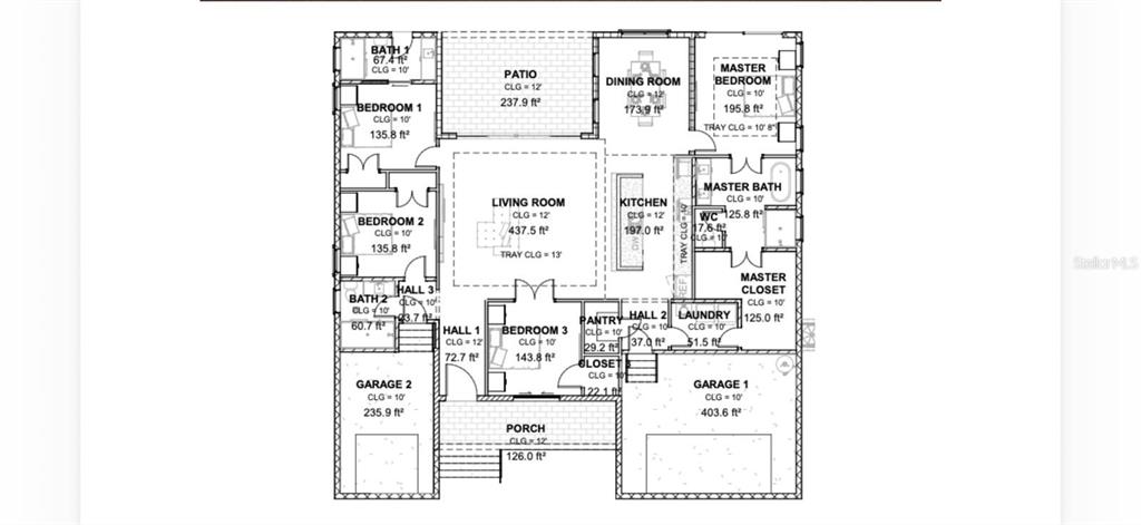 This is a floor plan for a single-story house featuring three bedrooms and two garages — 15408 LAKELAND CIRCLE, PORT CHARLOTTE, FL