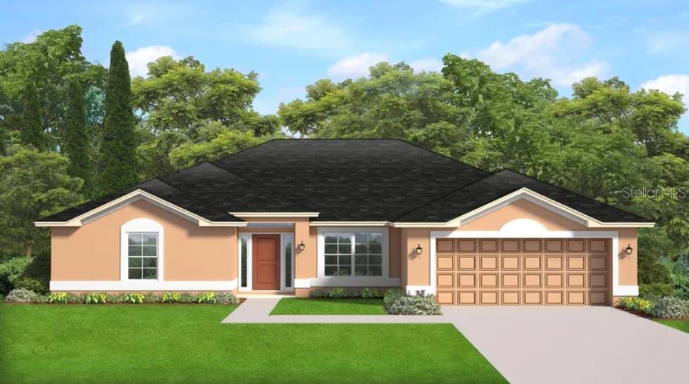 This is a digital rendering of a single-story suburban house with a two-car garage — 7818 TARABILLA AVENUE, NORTH PORT, FL