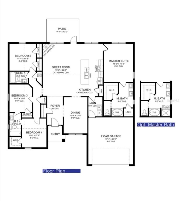 This is a floor plan for a four-bedroom house with an optional master bath configuration — 7818 TARABILLA AVENUE, NORTH PORT, FL