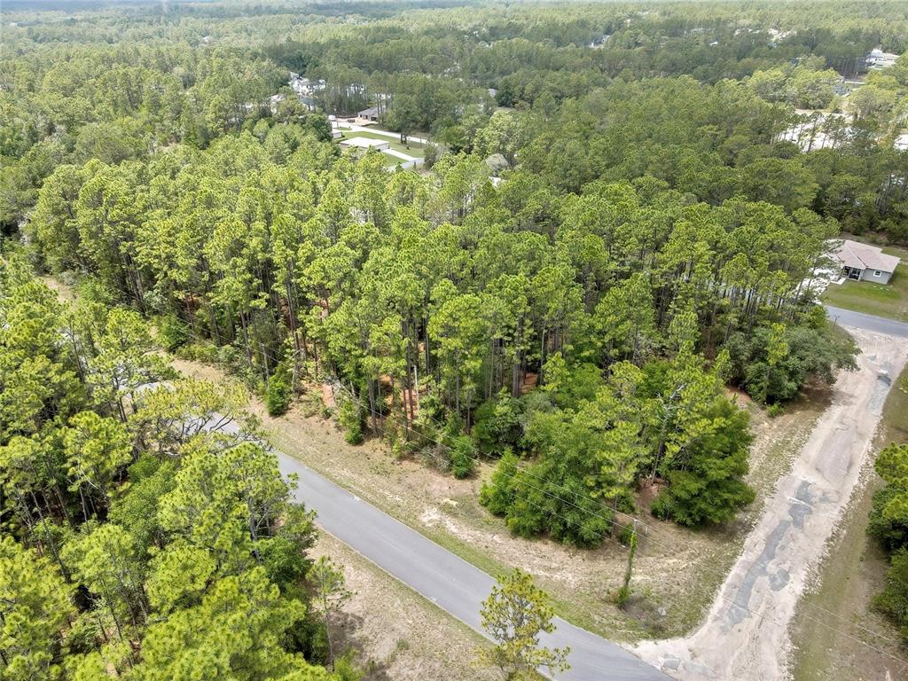 An aerial view shows a wooded lot situated between two paved roads — 7732 N UDAL DRIVE, CITRUS SPRINGS, FL