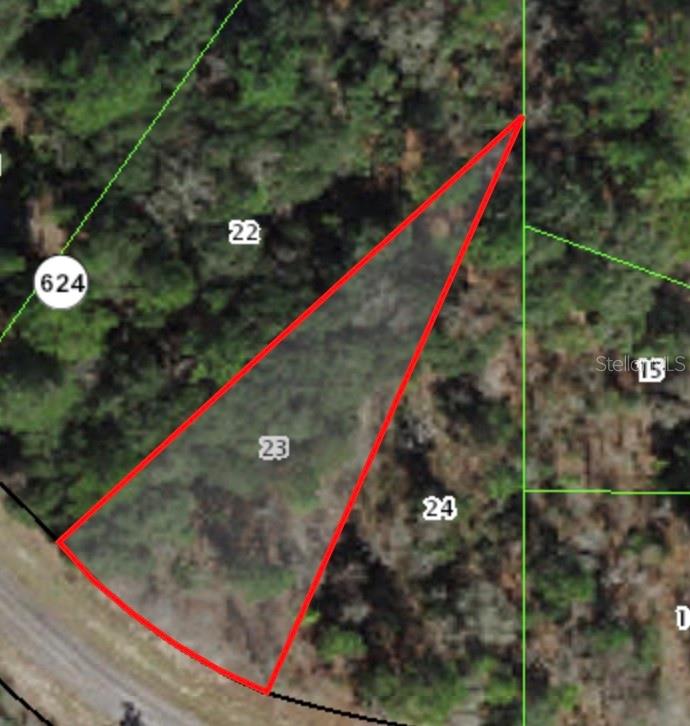 This is an aerial map showing a triangular-shaped plot of land labeled number 23 — 6956 N LIME DRIVE, CITRUS SPRINGS, FL