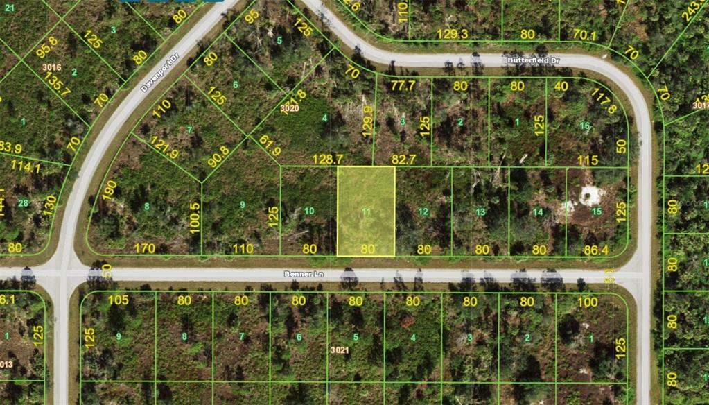 This is a map showing a highlighted rectangular land parcel among other residential lots — 14131 NEVADA AVENUE, PORT CHARLOTTE, FL