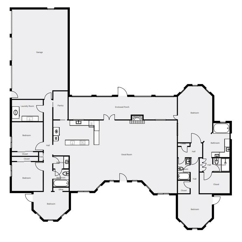 This is a floor plan of a single-story house with a garage and multiple bedrooms — 3046 N Bowden Road, FL 33825, FL