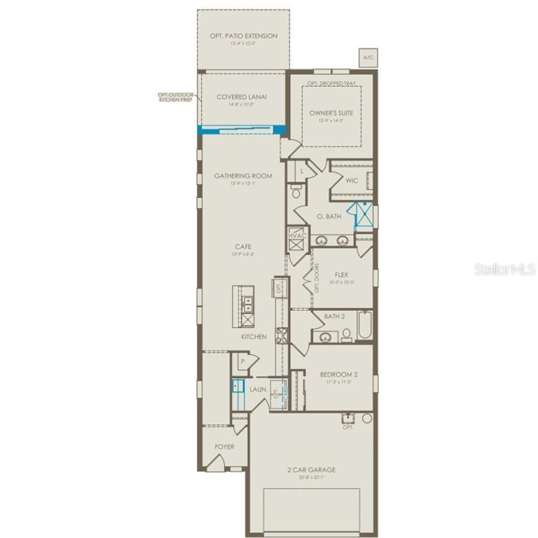 This is a floor plan for a single-story home with two bedrooms and a garage — 6764 SUNRISE COVE DRIVE, CLERMONT, FL