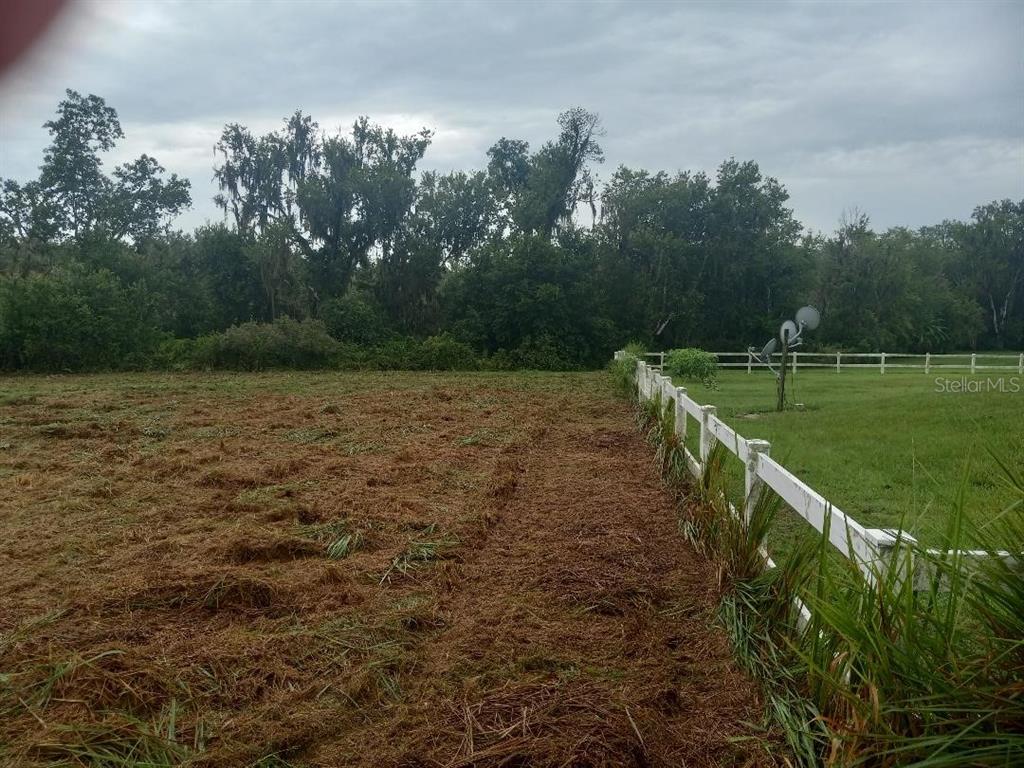 A mowed field sits beside a white fence with a line of trees in the background — 3408 N FORBES ROAD, PLANT CITY, FL