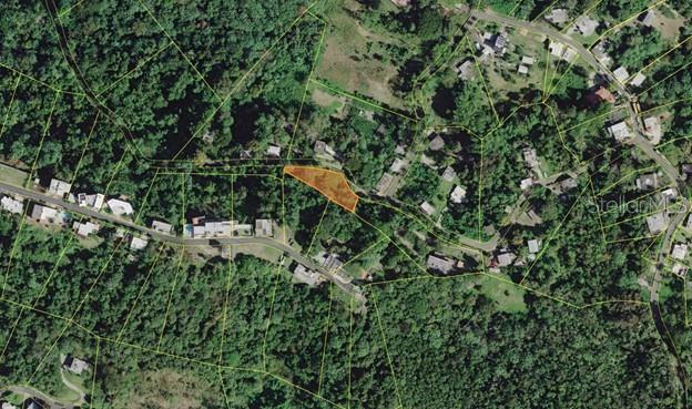 An aerial map view shows a highlighted parcel of land surrounded by trees and roads — LOT#1-A LOS COLONES SECTOR, QUEBRADA ARENAS WARD, SAN JUAN, PR