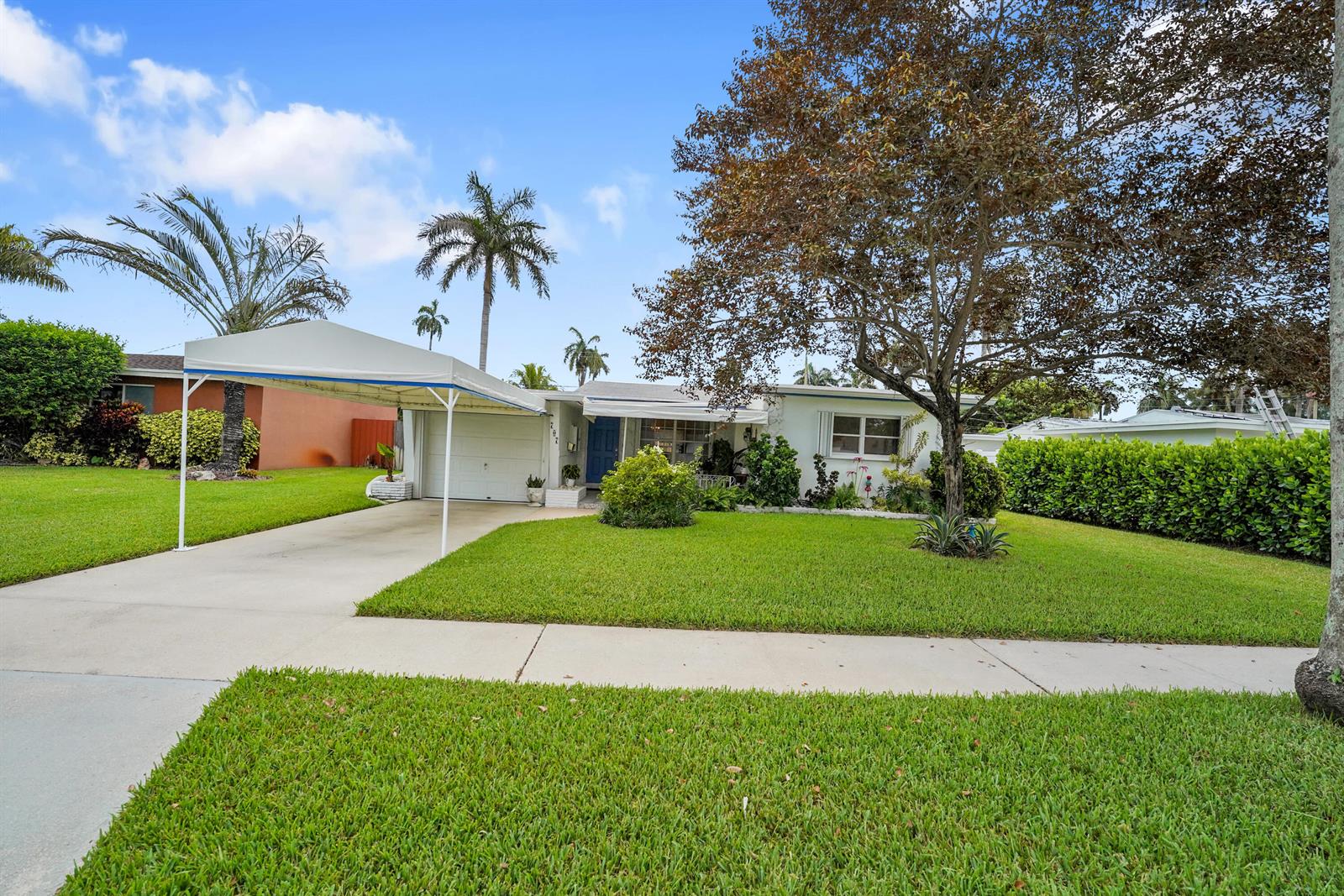 A single-story house with a white carport, a green lawn, and a large tree — 707 N 32nd Avenue, Hollywood FL 33021, HOLLYWOOD, FL