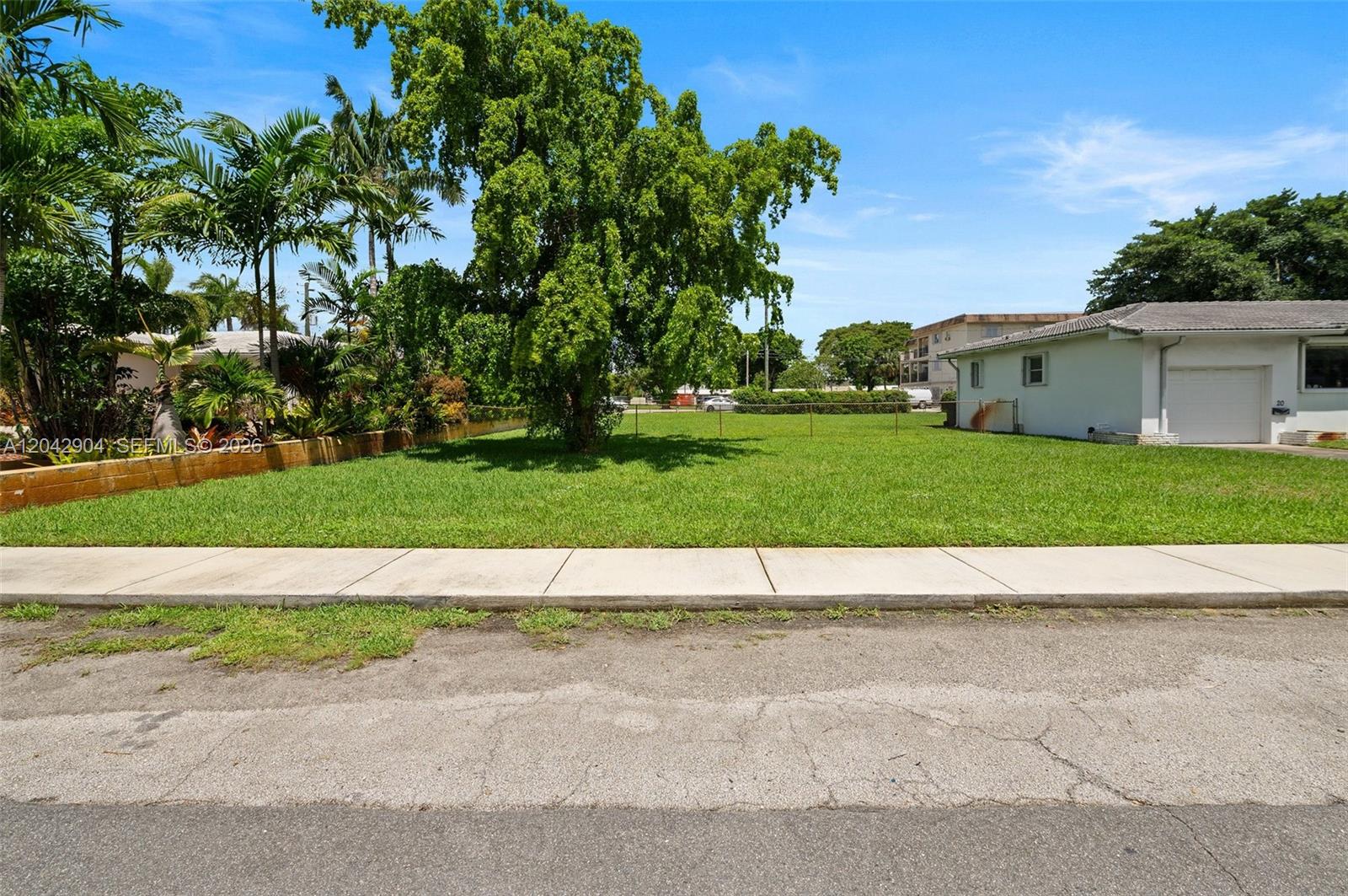 A vacant grassy lot sits between a residential house and a line of palm trees — 20 SW 4th St, Dania Beach FL 33004, DANIA BEACH, FL