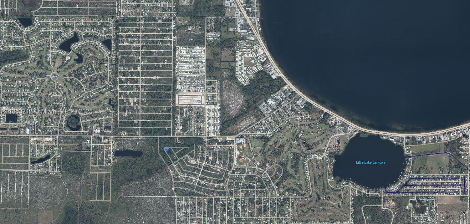 This aerial map shows residential neighborhoods, wooded areas, and Little Lake Jackson in Florida — 2124 Abington, Sebring FL 33875, SEBRING, FL