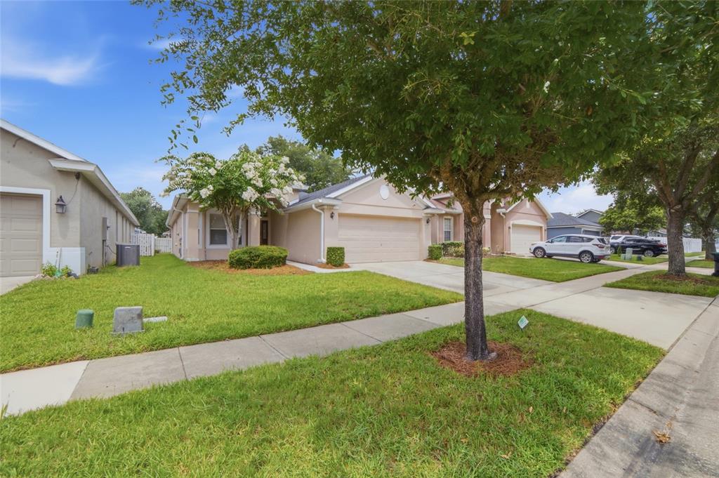 A single-story suburban house with a beige stucco exterior, a two-car garage, and a tree — 5322 SANTA ANA DRIVE, ORLANDO, FL