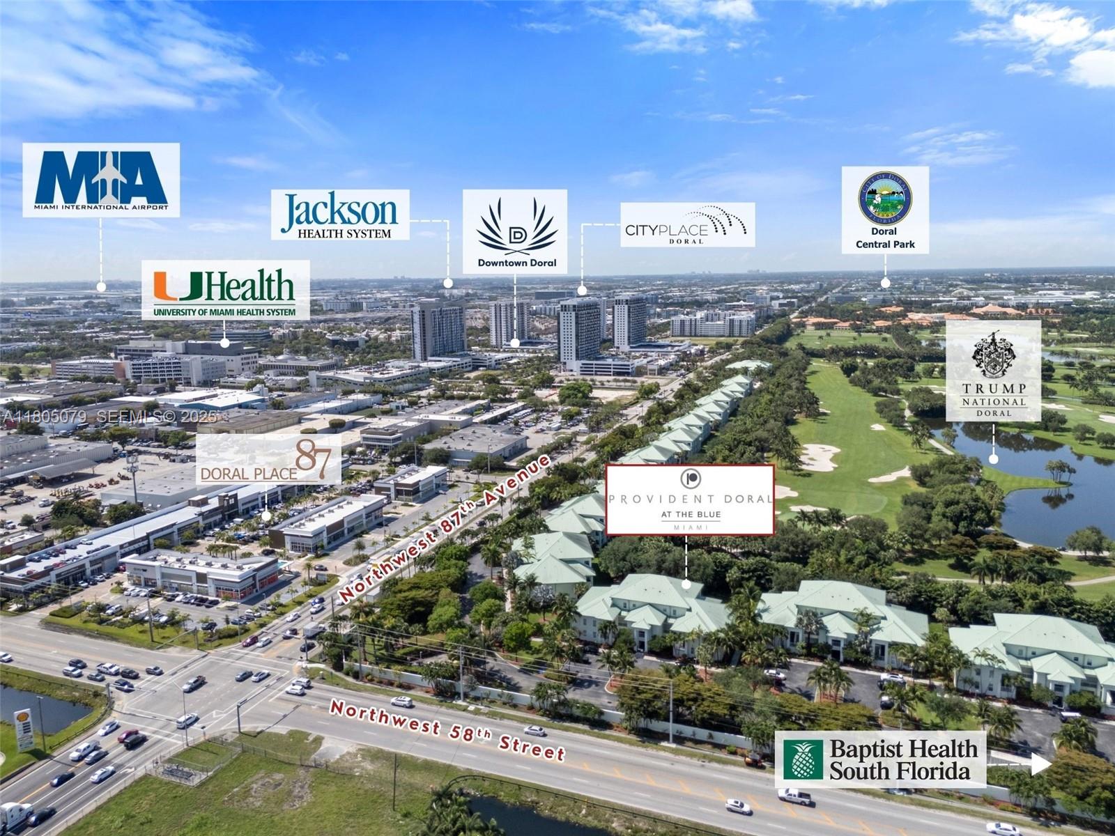 This aerial map shows the Provident Doral at the Blue resort and surrounding Doral landmarks — 5300 NW 87th Ave # 1513, Doral FL 33178, DORAL, FL