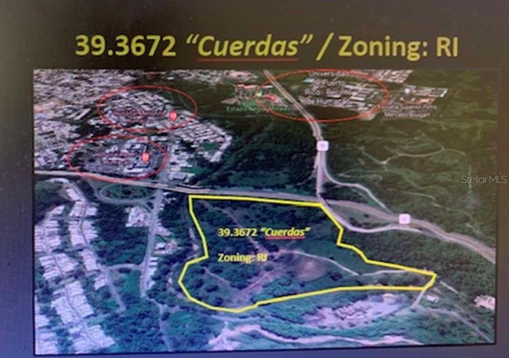An aerial map shows a highlighted parcel of land with zoning information and surrounding infrastructure — CARR 198 BA. TEJAS, HUMACAO, PR