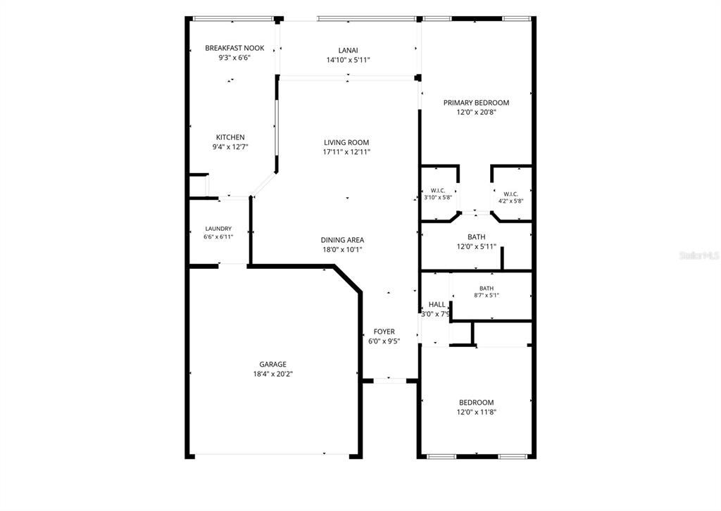 This is a floor plan showing the layout of a home with two bedrooms — 2468 WHISPERING PINES COURT, SPRING HILL, FL