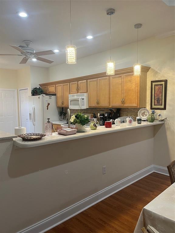 A kitchen features light wood cabinets, a breakfast bar, and three pendant lights — 7245 CLEOPATRA DRIVE, LAND O LAKES, FL