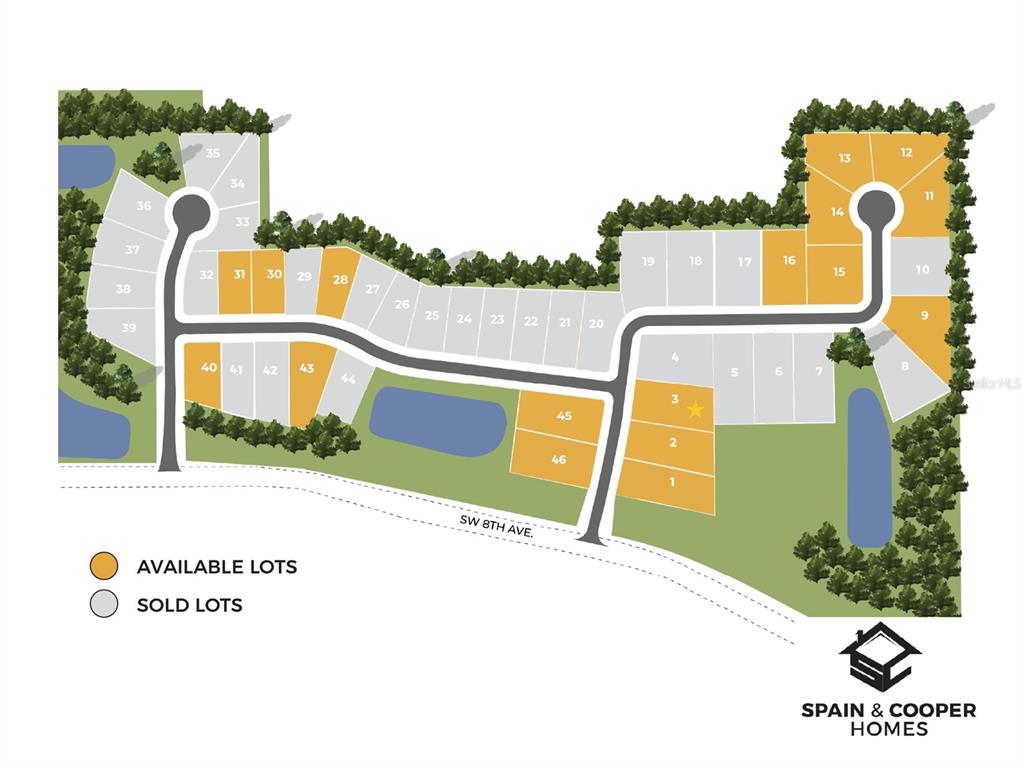 This is a site map showing available and sold residential lots in a housing development — 14110 SW 7TH PLACE, NEWBERRY, FL
