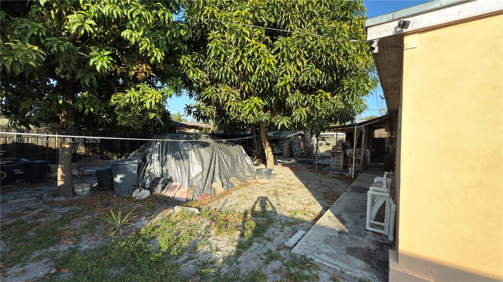 A backyard area features a large tree, a covered structure, and a concrete walkway — 3861 NW 177th St, Miami Gardens FL 33055, MIAMI GARDENS, FL