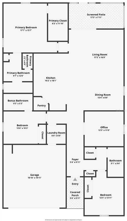 This is a floor plan showing the layout of a single-story residential home — 3153 TUPELO LOOP, GREEN COVE SPRINGS, FL