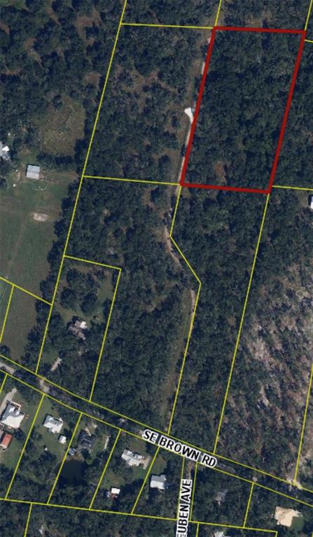 An aerial map view shows a rectangular property parcel outlined in red — SE BROWN ROAD, ARCADIA, FL