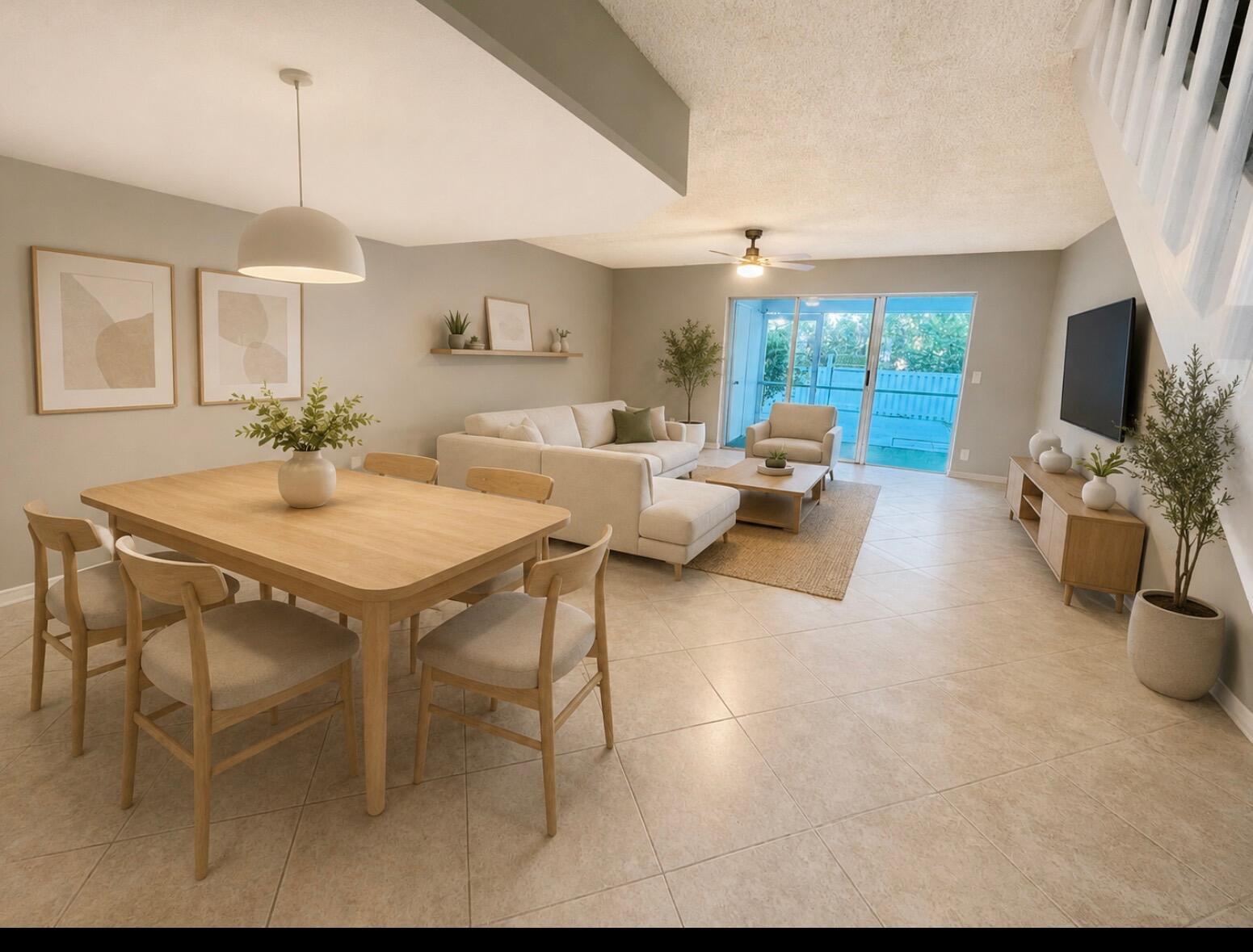 A kitchen features white cabinets, stainless steel appliances, and light-colored tile flooring — 222 Foxtail Drive, FL 33415, FL