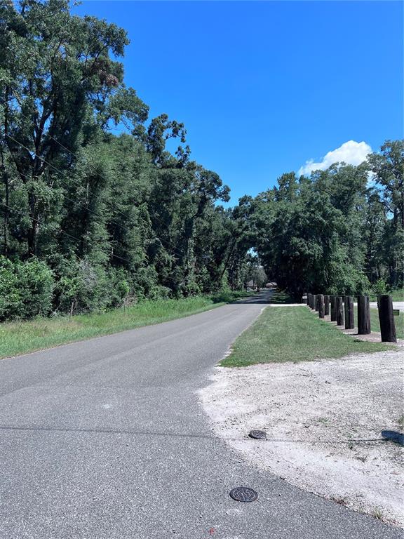 A paved road stretches between dense trees with a wooden post fence on the right — 00 NW 90TH COURT, FANNING SPRINGS, FL