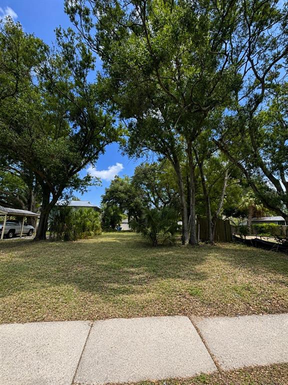A vacant, grassy residential lot is framed by large, mature trees under a blue sky — 2751 3RD AVENUE S, ST PETERSBURG, FL