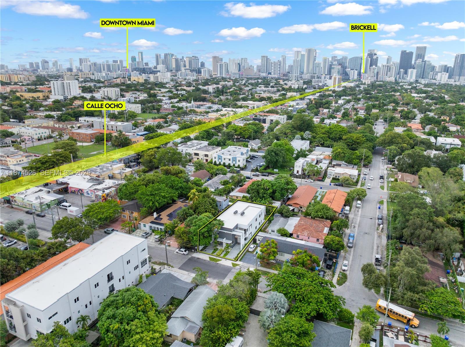 An aerial view shows a modern white building surrounded by trees and urban residential streets — 857 SW 14th Ave # A, Miami FL 33135, MIAMI, FL